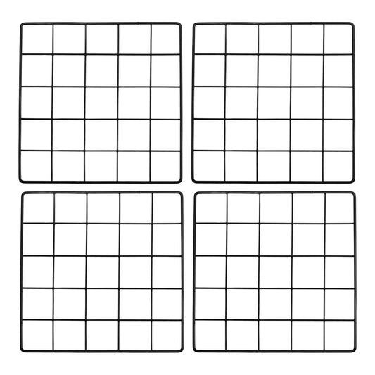PATIKIL 10x10 Inch Wall Grid Panel, 4 Pcs Metal Wire Photo Wall Decorative Grid for Photo Display Hanging Picture Memo Home Decorations, Black