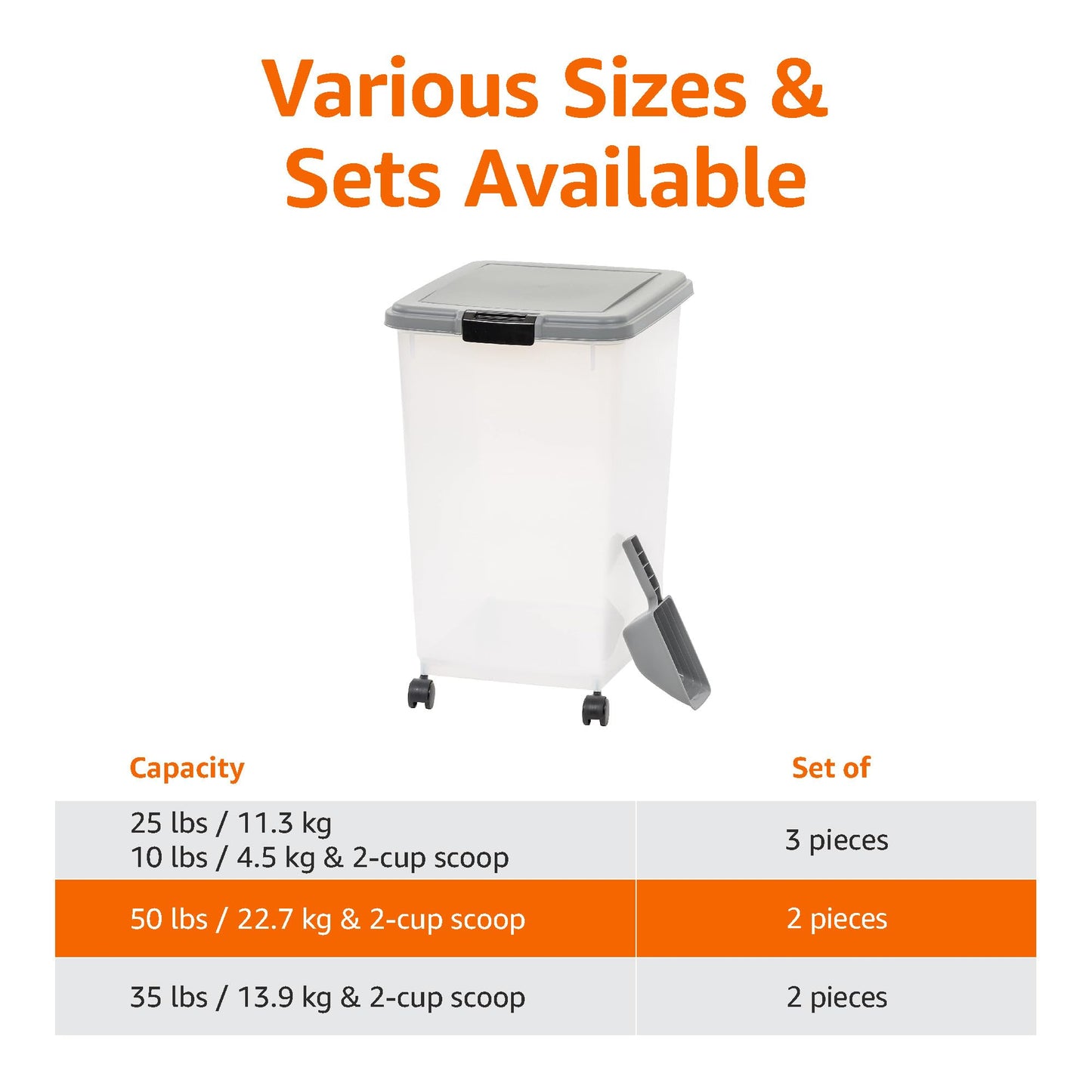 Amazon Basics Airtight Pet Food Storage Container with Scoop, BPA Free, Removable Wheels, 69 QT, Gray