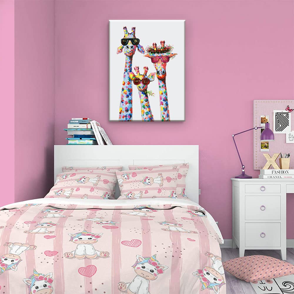 Giraffe Family Canvas Wall Art Animal Poster Prints Picture With Frame for Living Room Bedroom Nursery Office Kids Room Decor Gifts for Boy Girl and Babies(Lovely Giraffe, 16inchx12inch)