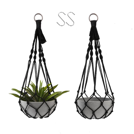 Artilady Black Plant Hanger Macrame Hanging Planter for Indoor Boho Plants Holder with Hooks Hanging Plant Basket Outdoor Window Wall Plants Home Decor (Black Macrame-2pcs)
