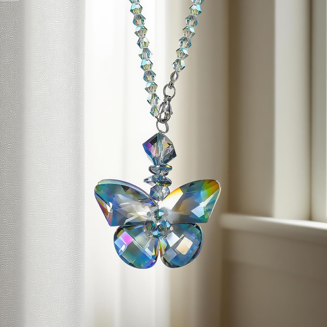 H&D HYALINE & DORA Crystal Glass Butterfly Car Key Charm Mirror Hanging Ornaments Gift (Butterfly-1)