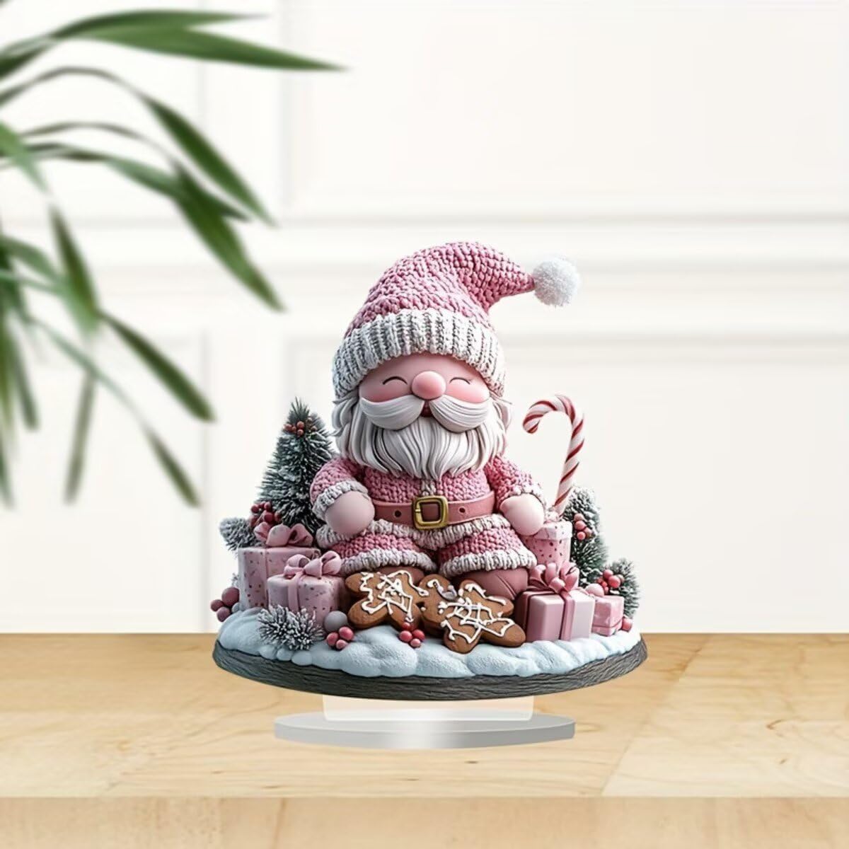 Pink Santa Claus Acrylic Desktop Decoration, Suitable for Home Décor in Living Room or Office. Idea Gift Choice: Halloween, Christmas, Birthday, Anniversary, Valentine's Day, Celebrations