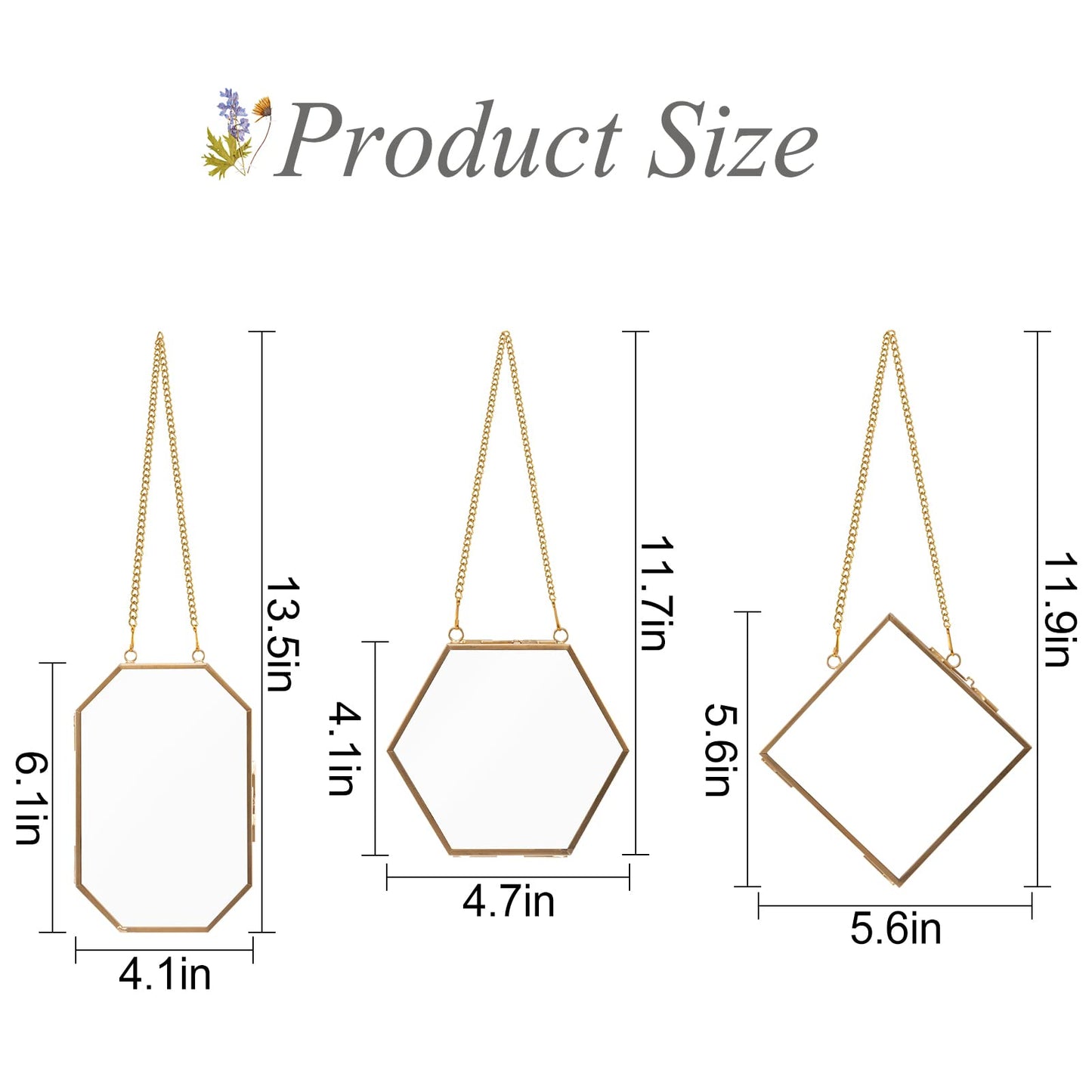 Apipi Pressed Flower Frame Gifts for Mom, Hanging Glass Frames for Crafts Photo Picture Display, Sturdy Chain Floating Wall Art for Home Decor, 3 Pcs