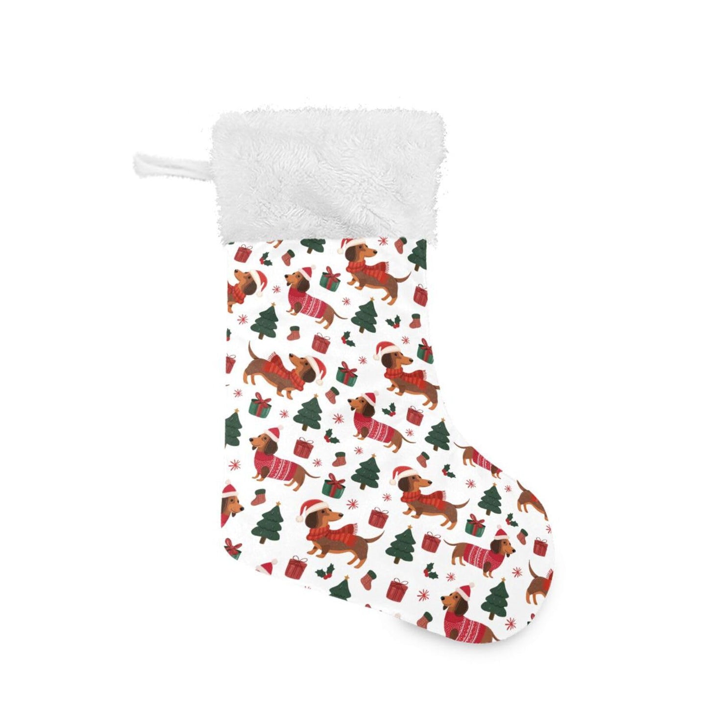 JUDIAN Christmas Stocking 18 inch with White Cuff, Classic Hanging Stockings Xmas Stockings Ornament Gifts for Fireplace Mantel, Holiday Decorations for Family, Party, Gift Giving (1 Pcs)