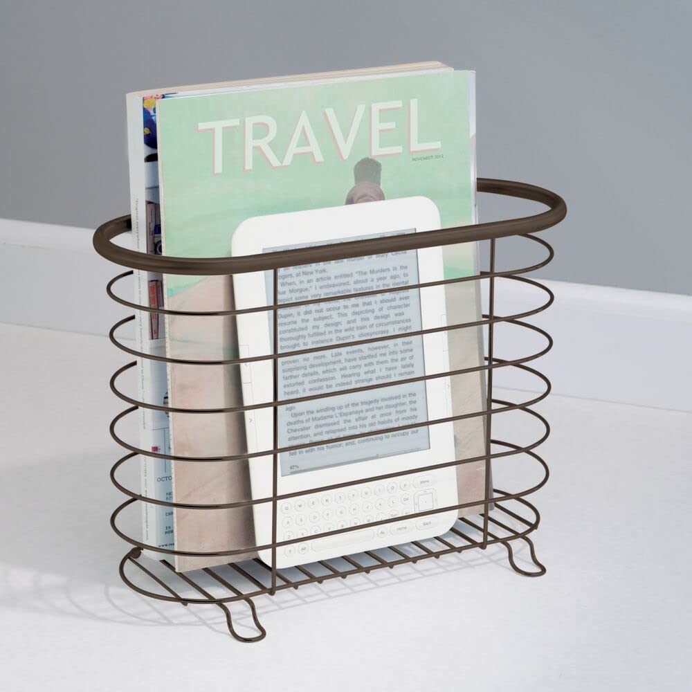 mDesign Newspaper and Magazine Rack for Bathroom, Office, Den - Bronze