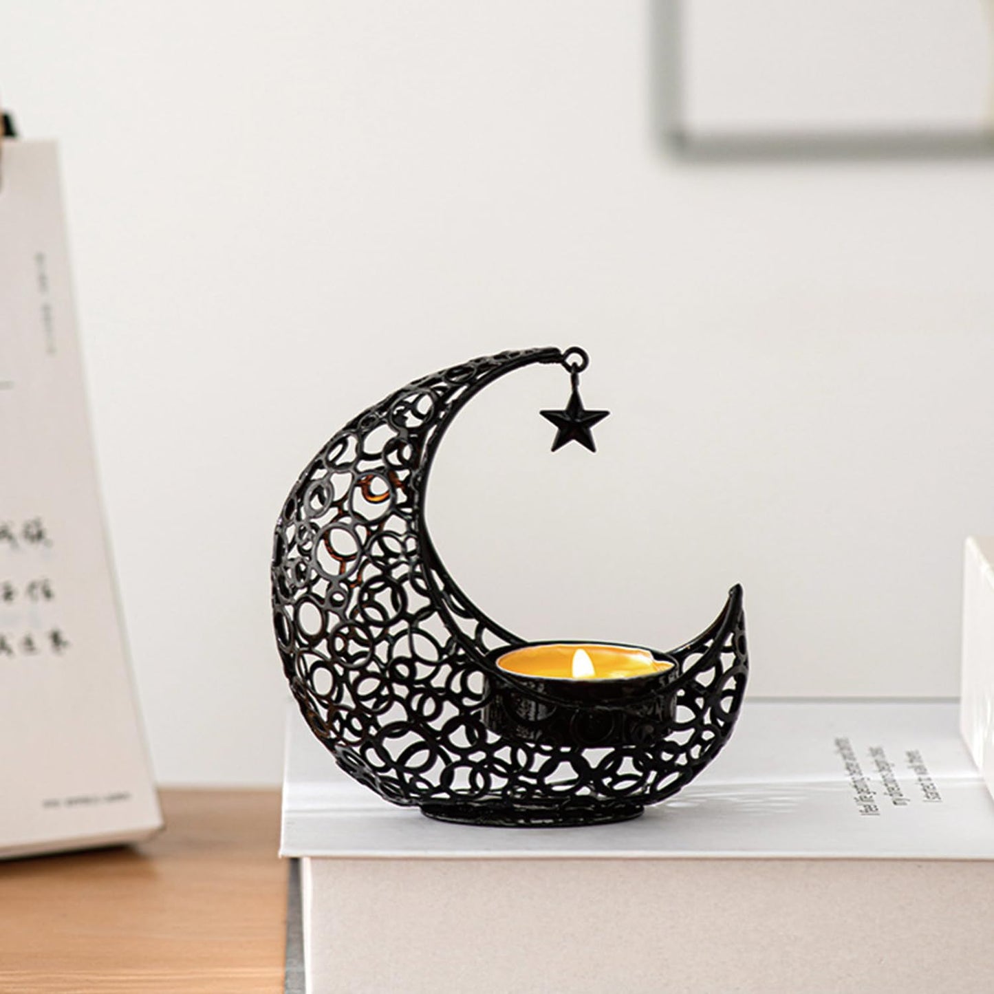 COMZPLIFE Moon Tea Light Candle Holder, Black Metal Decorative Candle Stand for Home Decor, Gift