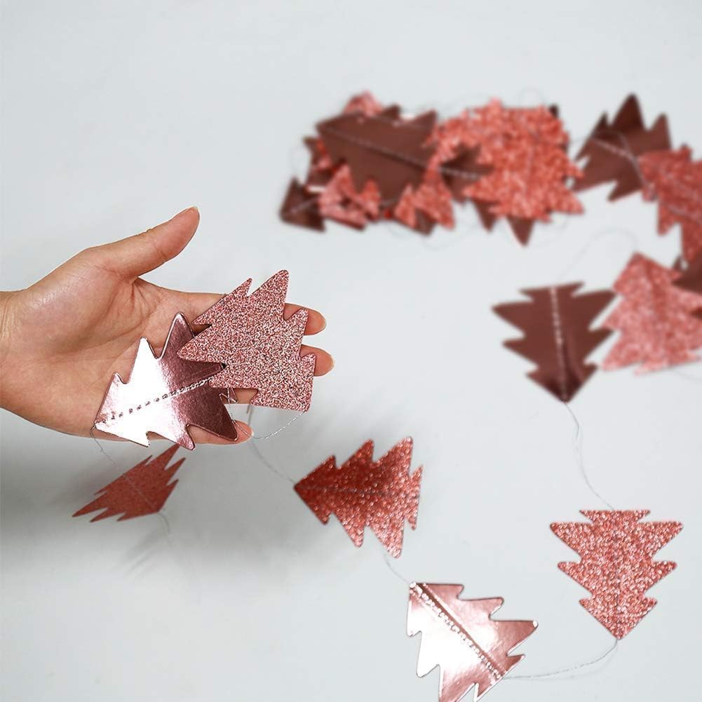Cheerland Rose Gold Christmas Tree Garland Happy Holidays Banner Woodland Theme Party Decoration Xmas Hanging Backdrop Christmas Banner Wall Decor for Winter Birthday Party New Year Decorations