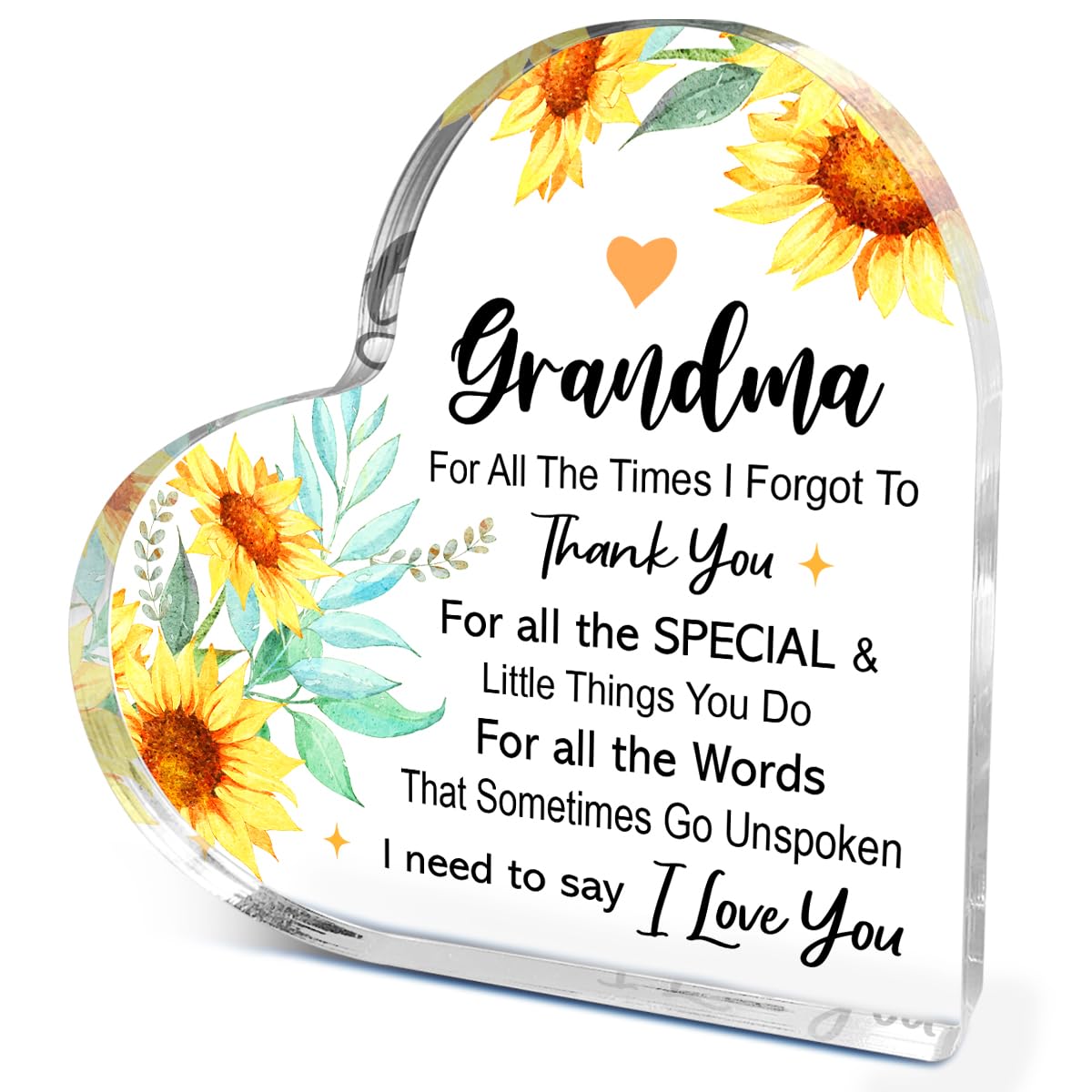 Gifts for Grandma from Grandchildren,Appreciation Gifts for Grandma Thanksgiving Christmas Birthday,For All the Times that I Forgot Say Sign Sunflowers Acrylic Plaque 4.5x4.5 Inches