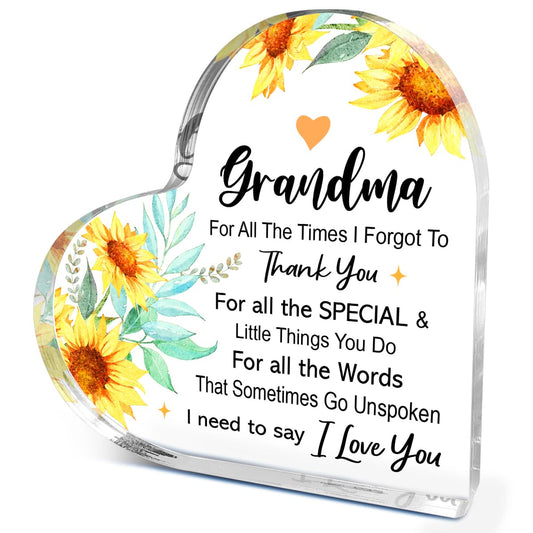 Gifts for Grandma from Grandchildren,Appreciation Gifts for Grandma Thanksgiving Christmas Birthday,For All the Times that I Forgot Say Sign Sunflowers Acrylic Plaque 4.5x4.5 Inches