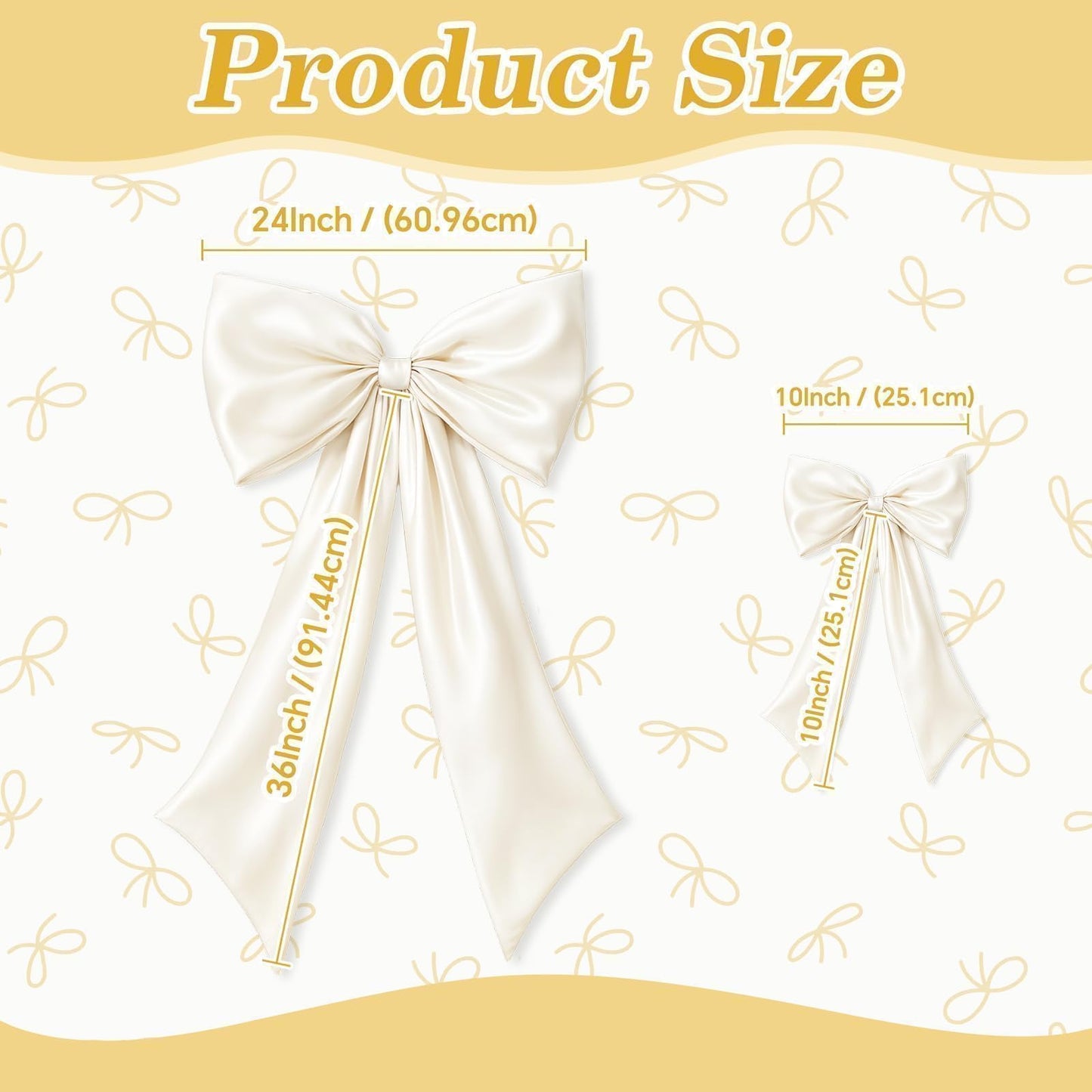 Ivory Bow Decor 2 Pack,Large & Small Coquette Room Backdrop Wall Decor for Valentine's Day Bachelorette Bridal Shower Wedding Birthday Christmas Decorations