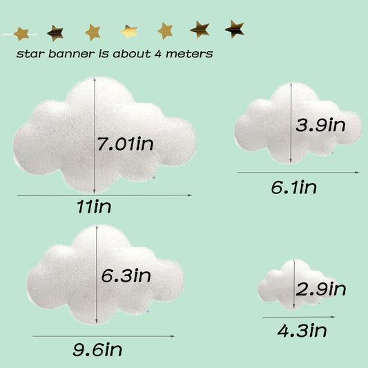 LYCRAFTS 11Pcs 3D Cloud Decoration Hanging Clouds from Ceiling Classroom White Felt Clouds Ornaments with Stars Garland for Bedroom Nursery Wall Birthday Baby Shower Party