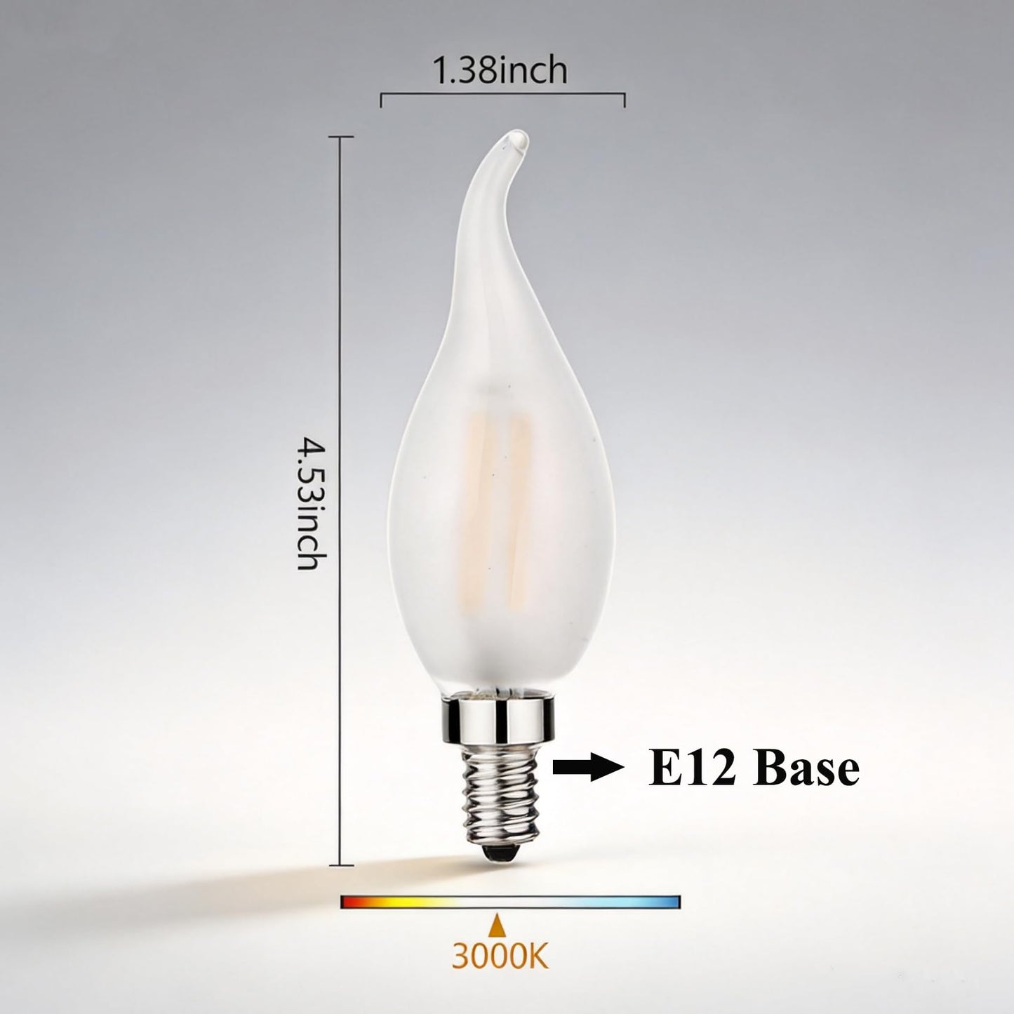 Beonllay LED Candelabra Bulb 25W Equivalent 3000K Soft White Flame tip Frosted Glass 2W LED Filament Bulb E12 Base Decoration E12 LED Bulb Dimmable 12 Pack