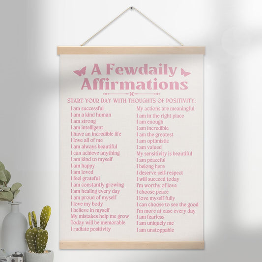 HKDGVRTB Motivational Positive Affirmations Pink Wall Decor,A Few Daily Affirmations Wall Art for Teen Girls Inspirational Gifts for Women, Pink Bedroom Classroom Office Decor
