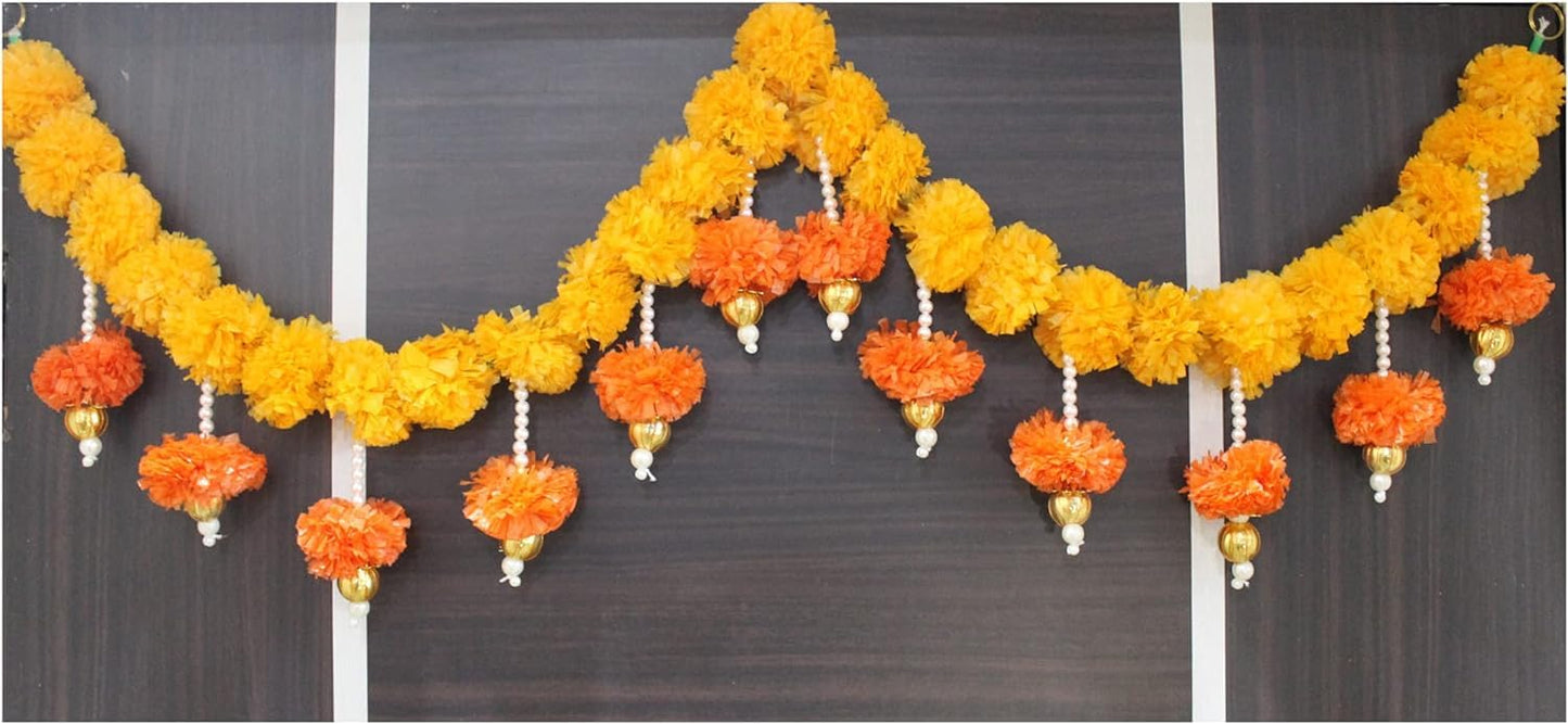 SMIZZY ; (RE) TOUCHING LIVES Fluffy Flowers Marigold Toran Garland Bandarwal for Entrance Door | Main Door | Mandir | Home | Wedding Decorations Items 50 Inch Long Yellow White