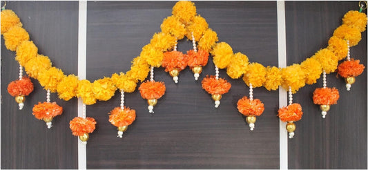 SMIZZY ; (RE) TOUCHING LIVES Fluffy Flowers Marigold Toran Garland Bandarwal for Entrance Door | Main Door | Mandir | Home | Wedding Decorations Items 50 Inch Long Yellow White