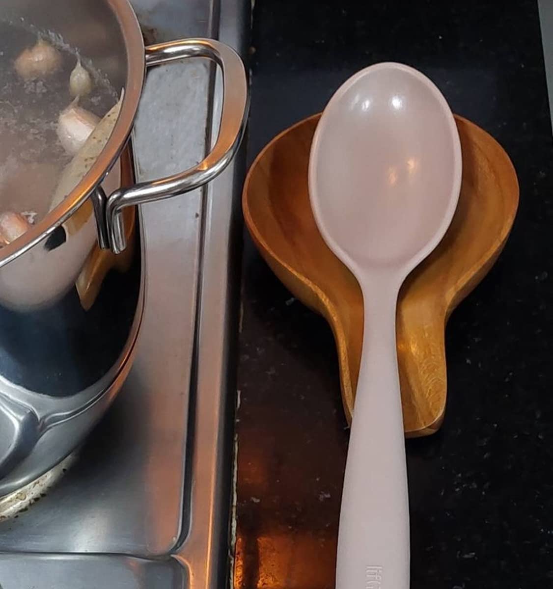 Cozinest Spoon Rest for Stove Top, Teak Wood Spoon Holder for Countertop, Ceramic Spoon Rest for Kitchen Counter, Serving Platter Décor Display Fruit Snacks Appetizer Wood Green Leaf (Wood)