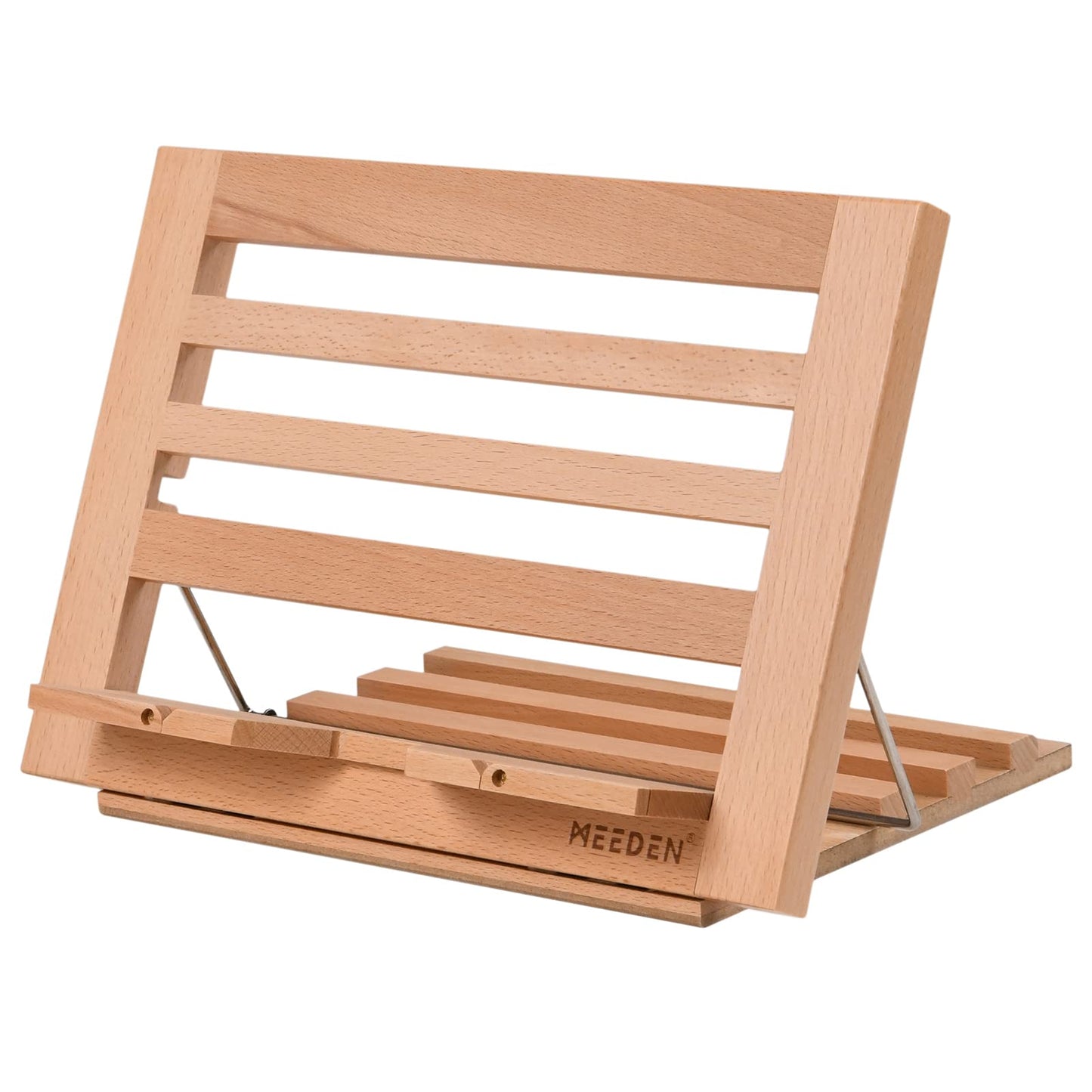 MEEDEN Book Stand with Page Holder Clips, Cookbook Holders for Reading Hands Free, Adjustable Foldable Solid Beechwood MacBook Stand for Laptop Textbook Bible File Documents - 13.39" x 9.25"