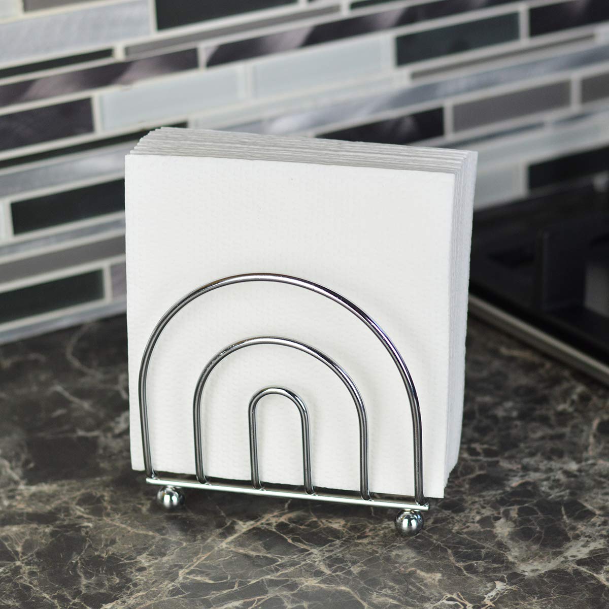 Paper Napkin Holder Tissue Dispenser for Kitchen Countertops, Dining Table, Picnic Table, Indoor & Outdoor Use, Chrome Finish (Classic)