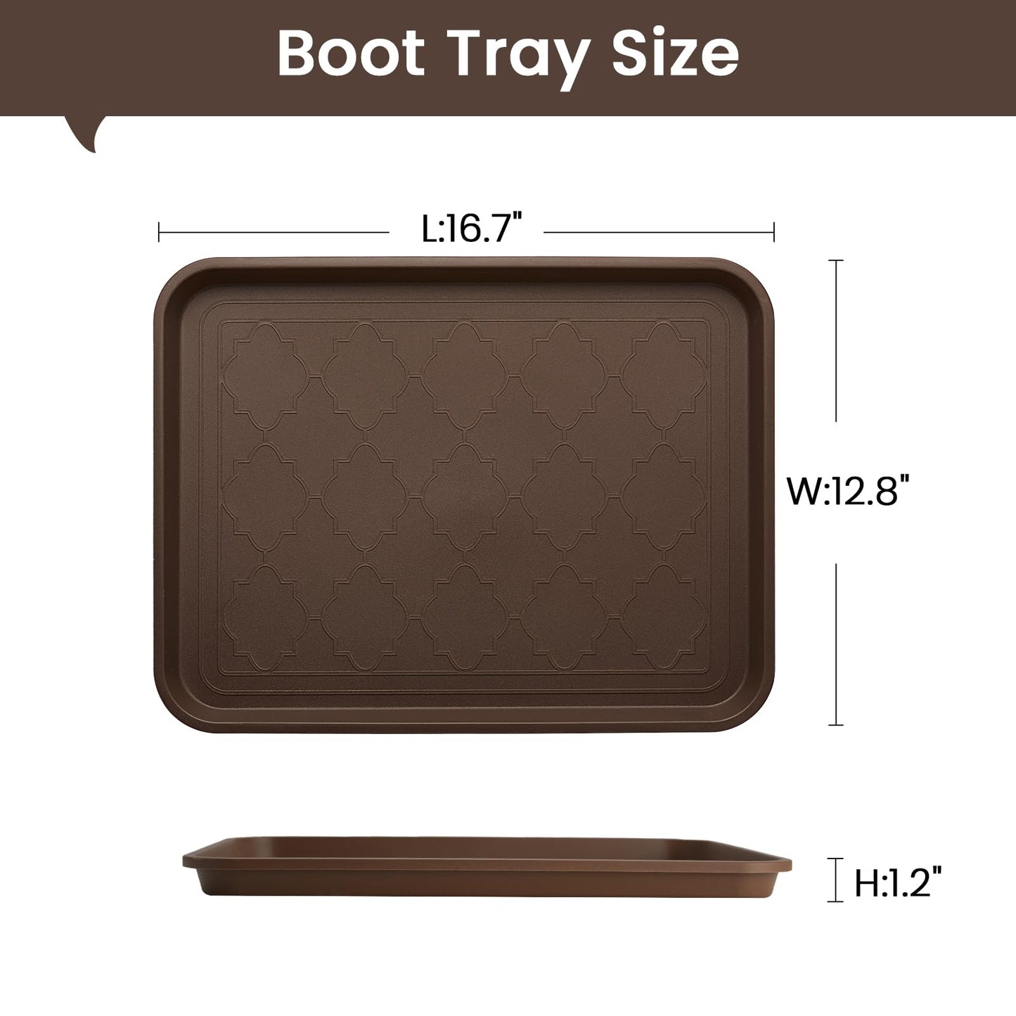 PETABBY Boot Tray 2 Packs All Seasons Multi-Purpose, Waterproof Boot Trays for Entryway Indoor & Outdoor, Non-Slip Shoe Tray, 16.7"x12.8",Brown