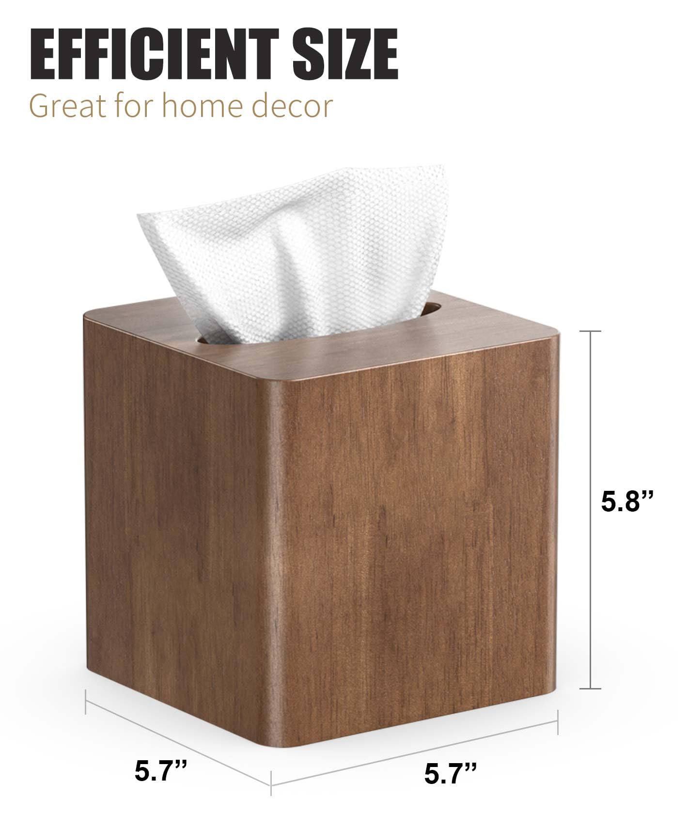 Livelab Tissue Box Cover Square - Oak Wood Tissue Box Holder for Living Room, Dinner Table, Bathroom, Office - Decorative Wooden Cube Facial Tissue Cover for Modern Farmhouse Home Decor | Brown