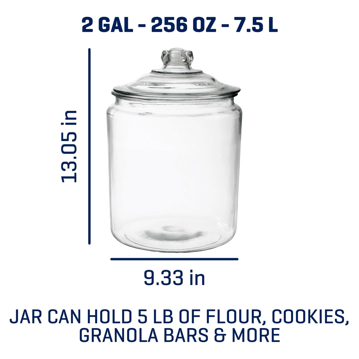 Anchor Hocking Heritage Hill Glass Jar with Lid, 2 Gallon Capacity, with 2 Chalkboard Labels and Chalk