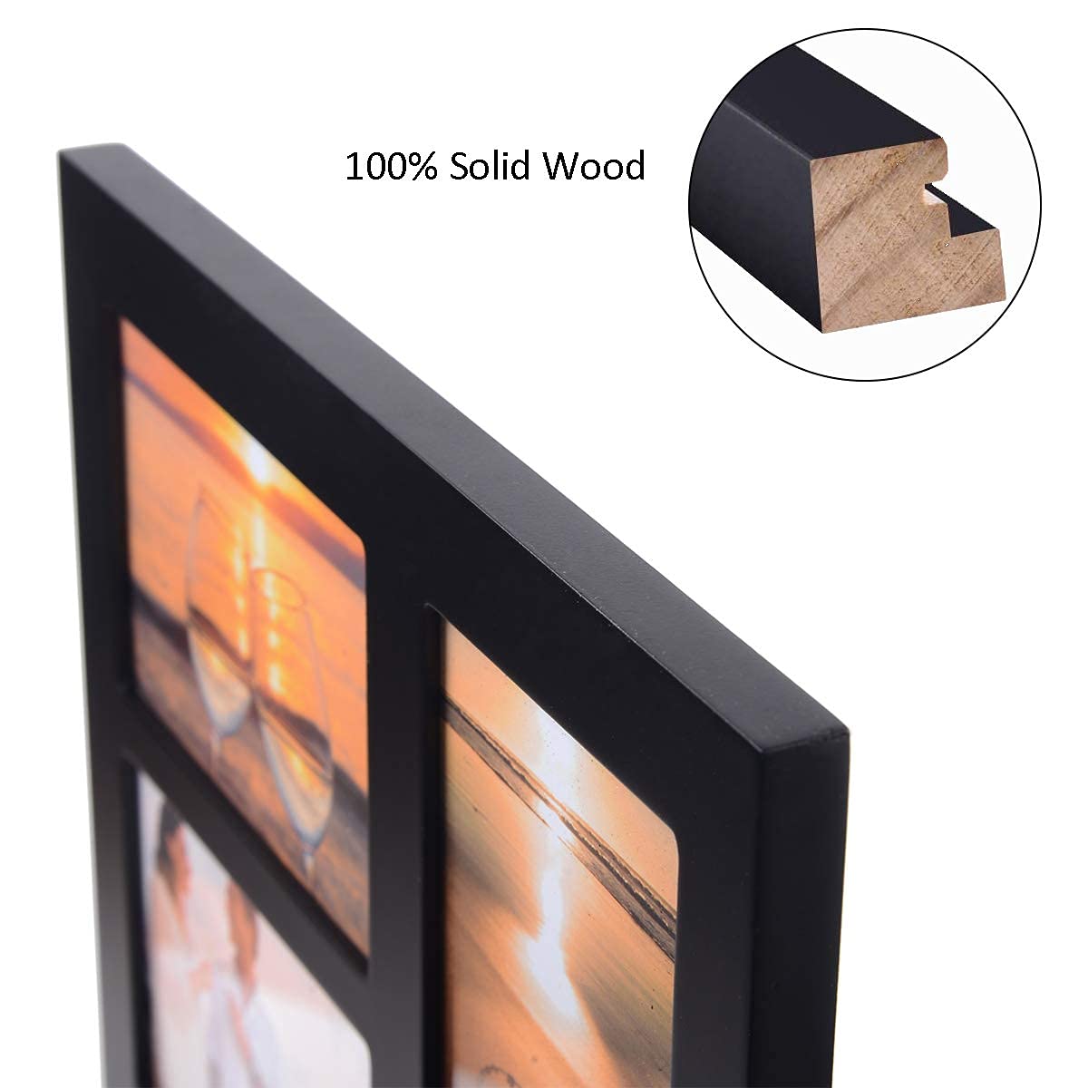 UMICAL 4x6 5-Opening Picture Frame with Shatter-Resistant Glass & Black Wood 4x6 Collage Photo Frames for 4x6 5 Pictures Display Made for Tabletop Stand and Wall Mounting