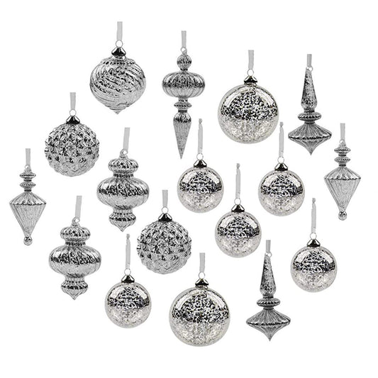 Glass Christmas Ball Drop Ornaments Holiday Trees Wreaths & Garland Decor Silver Color Size:2.36''-6'' (17 Pieces)