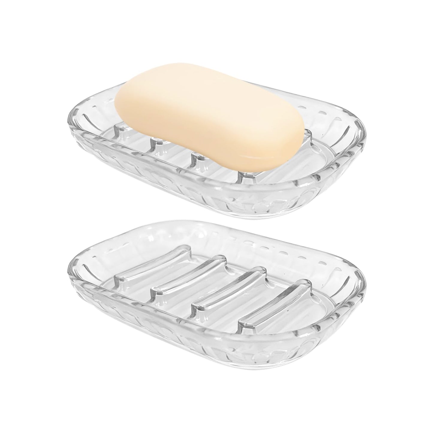 AMUONTY 2 Pack Soap Dish Holder for Bar Soap, Bathroom Soap Dishes Bar Soap Holder Tray, Soap Dishes for Shower Bathroom, Kitchen Sink Soap Dish, Clear
