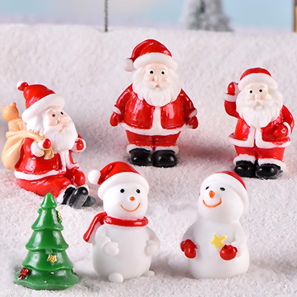 LOGOFUN 20PCS Mini Santa Claus Figurines Miniature Christmas Figurines Mini Resin Santa Claus Decorations for Xmas Party Supplies - Ramdon Style