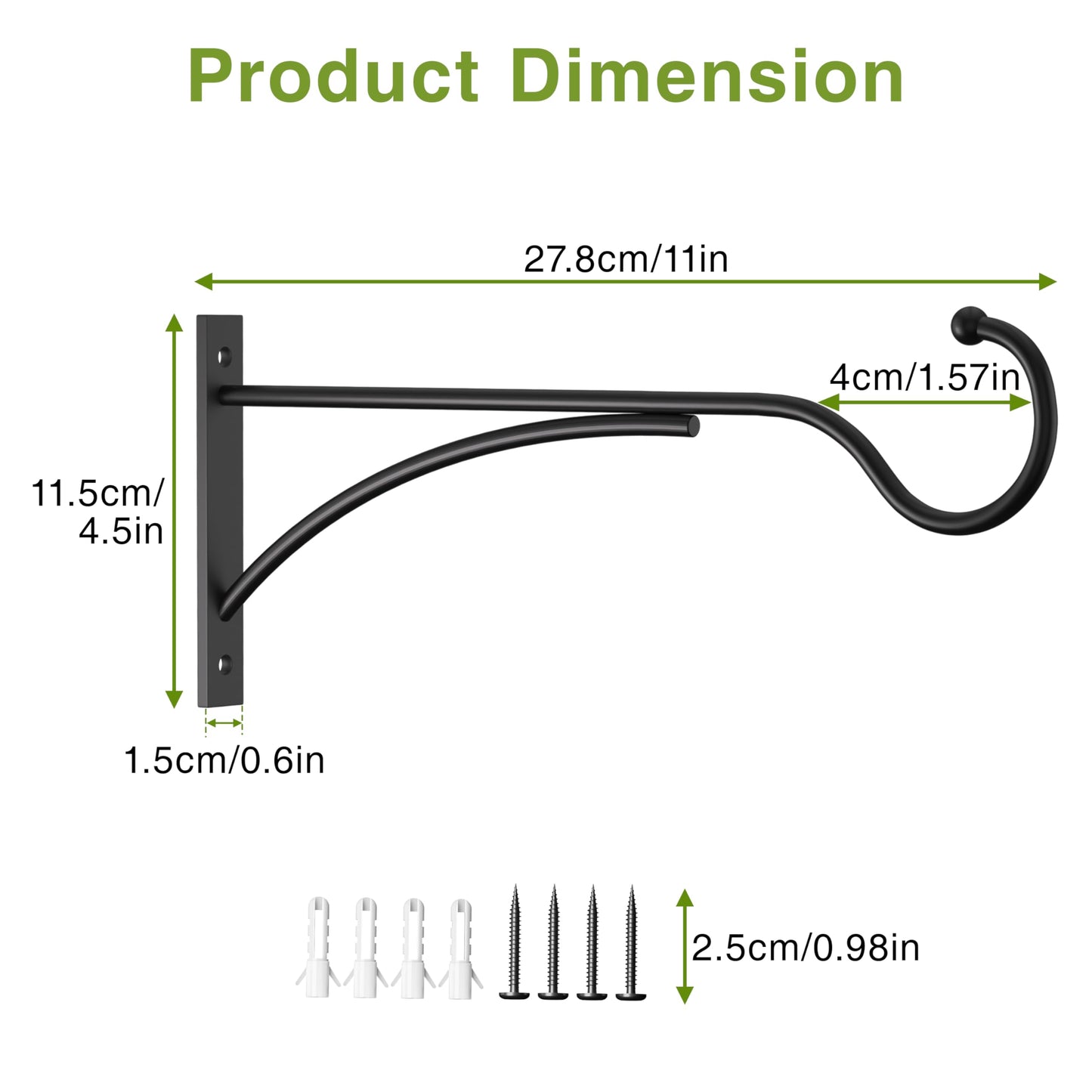saffruff 11 Inch Heavy Duty Plant Hangers Outdoor, Metal Plant Brackets for Hanging Baskets, Plant Wall Hooks for Bird Feeders, Wind Chimes & Lanterns, Premium Metal Hooks Matte Black, 30lbs Capacity