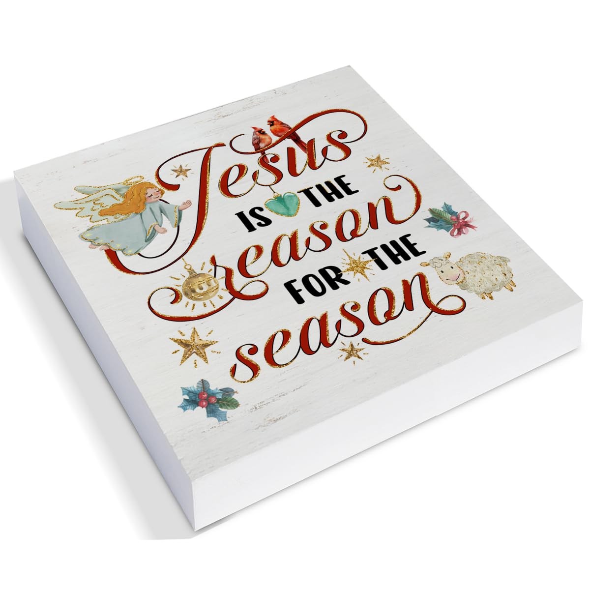 Jesus Cardinal Wooden Plaque Sign - Christian Christmas Decoration, Desk Decor 5 X 5 Inches