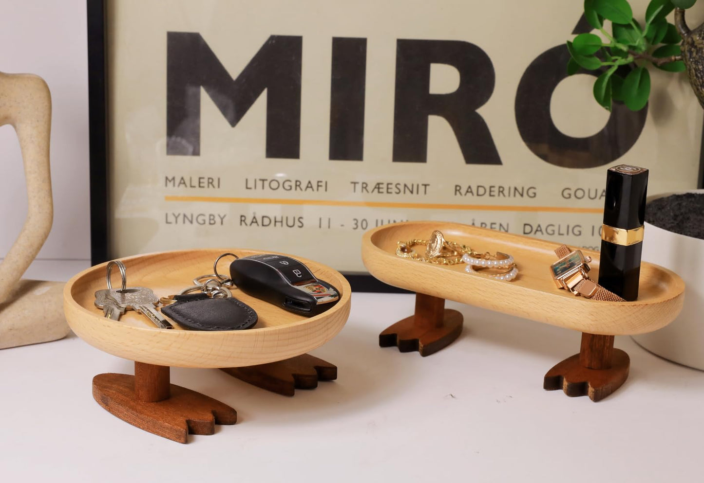 Cut-Nic Wood Key Tray for Entryway Table, Key Bowl, Jewelry Tray, Valet Tray with 2 Cute Duck Feet, for Rings, Wallet, Watch, Remote, Coin, Bracelets