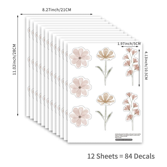 YouRfocus Daisy Wall Decals | 84 PCS Boho Flower Stickers for Girls' Rooms, Playrooms, and Nurseries | Dual Layer Print for High Coverage | Removable Peel and Stick Wall Decor (Pink-B) | 12 Sheets