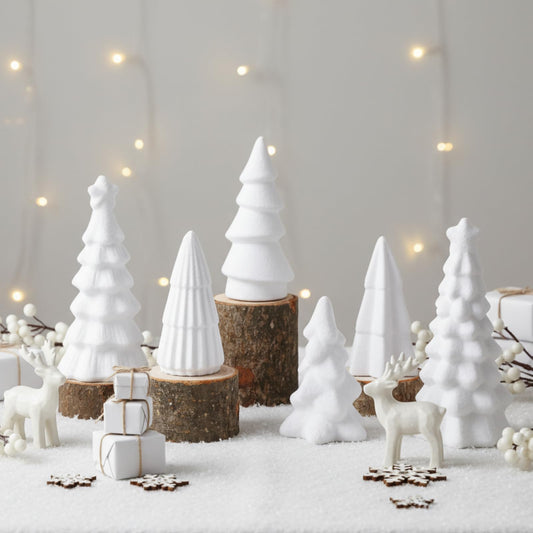Bucherry 6 Pcs Christmas Ceramics Velvet Trees Set Christmas Table Decorations 3 Sizes Velvet Xmas Tree for Winter Holiday Table Centerpiece Decorations Mantel Decor Xmas Gifts(White)