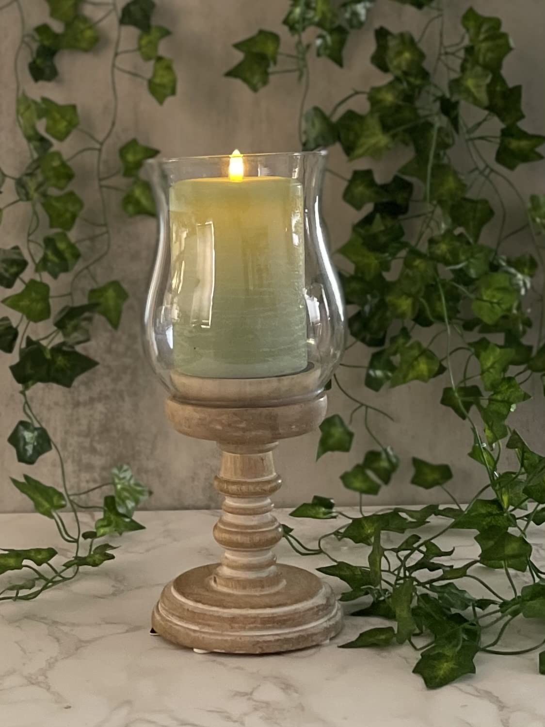LumiPur Signature Natural Glow Flickering Flameless LED Wax Pillar Candle (3.5" x 7", Sage Green)