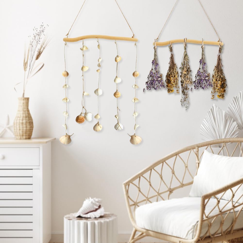 Saycker 2Pcs 15 Inch Driftwood Wall Hanging Jewelry Hanger, Rustic Branch Hanger Rack with 5 Hooks for Small Item Key(Wood color)