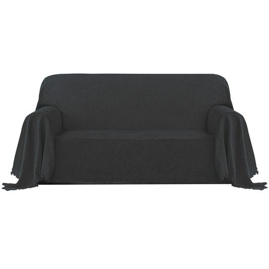 PureFit Geometric Jacquard Throw Sofa Cover - Textured Soft Washable Decorative Couch Covers for 3 Cushion Couch, Throw Cover with Tassels Furniture Protector for Pets, Kids (Medium, Dark Gray)