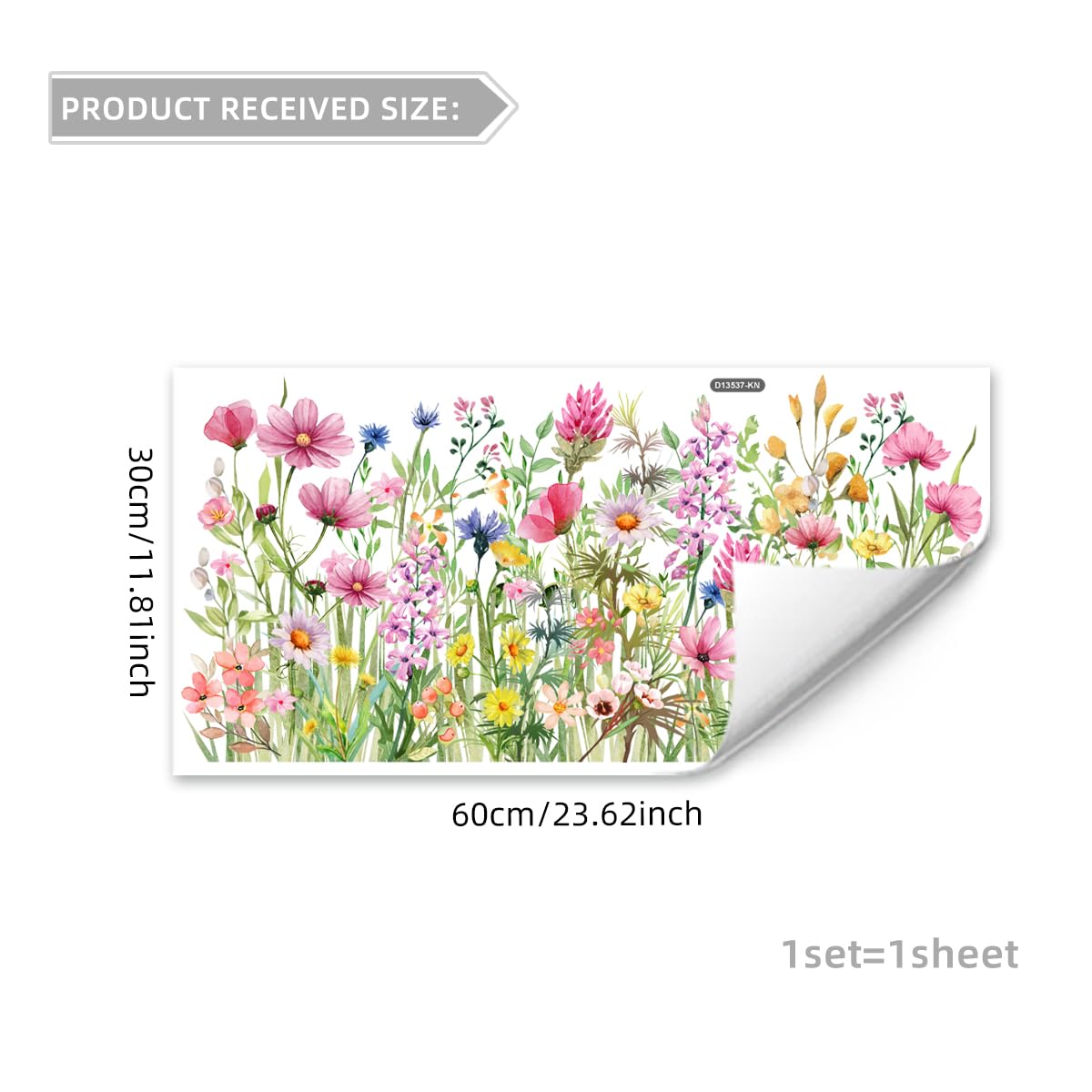 Colorful Wildflower Double-Sided Visual Window Stickers - Spring Summer Botanical Grass Decals PVC Static Cling Peel & Stick Removable Art Decals for Window Mirror Door,30 cm x 60 cm