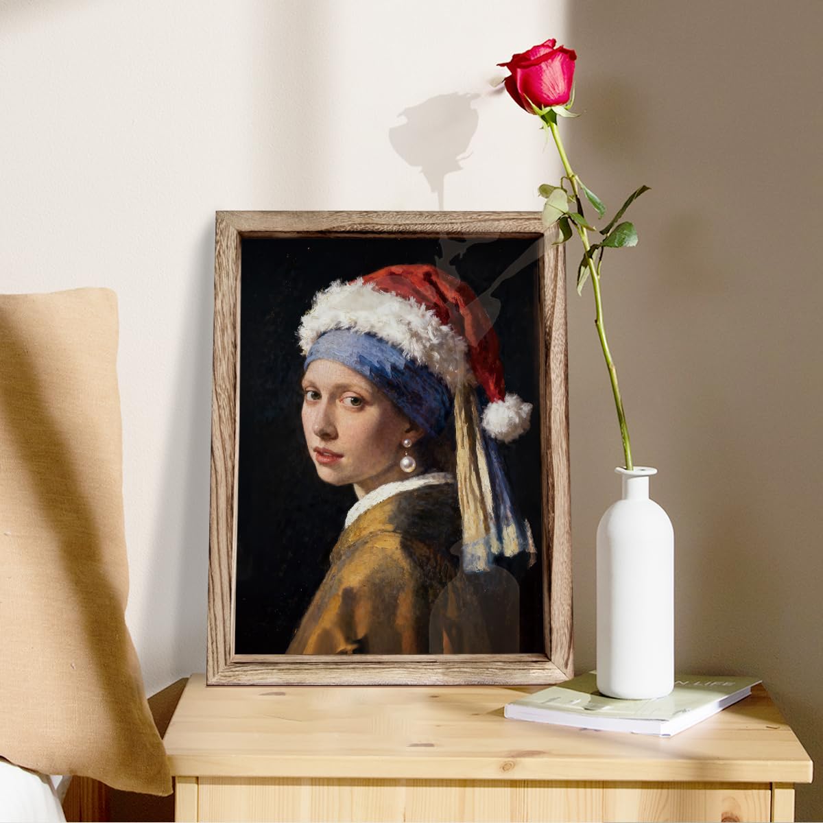Christmas Decor, Holiday Decors, A Women with Santa Hat Sign, Christmas Wall Decoration Signs, Gallery Decor Art, Farmhouse Home Decors, Framed Wall Plaque Sign 38 * 29 inches
