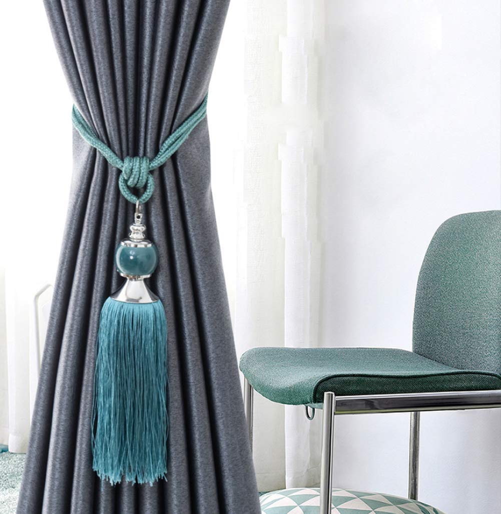 NARAMAX 1Pair Curtain Tassel Tiebacks Charm Crystal Stone Beads Fringe Rope Holdbacks Window Drapery Ball Tassels Rope Holdbacks Curtain Ties for Window Door Home Decorations(Black)