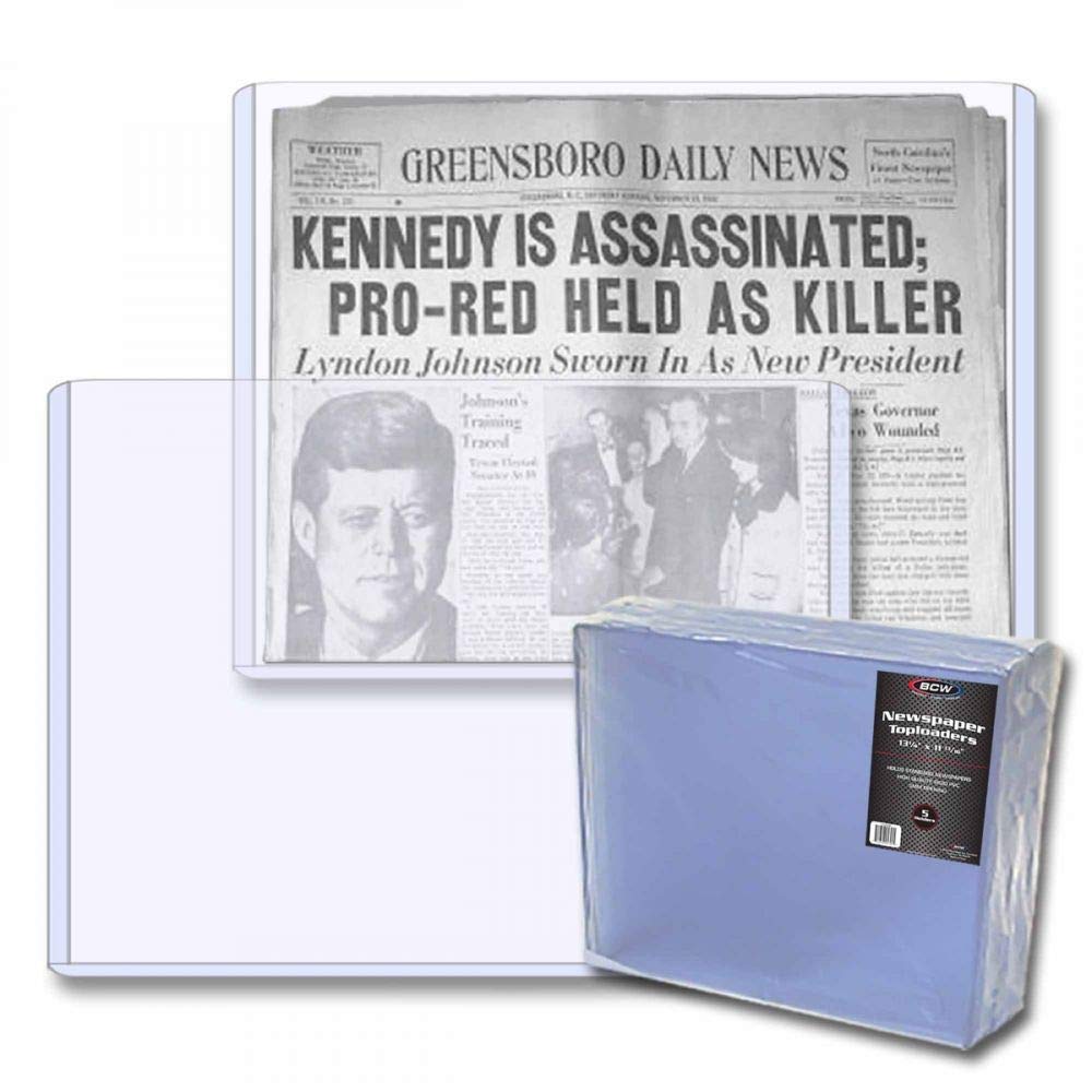 BCW Newspaper Topload Holder 13" x 11" | Rigid PVC Protector for Folded Newspapers & Tabloids | Clear Acid-Free Archival Newspaper Holders | Fits LA Times & Modern Folded Papers | 5-Pack