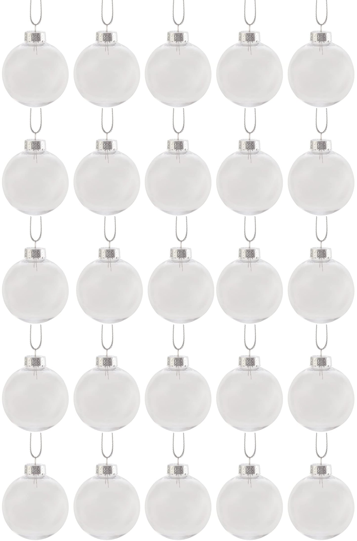 Creative Hobbies® - Bulk Value Pack of 25 pcs - 67mm (2-5/8 Inch) Round Clear Plastic Ball Ornaments - Great for Crafting DIY Christmas Ornaments