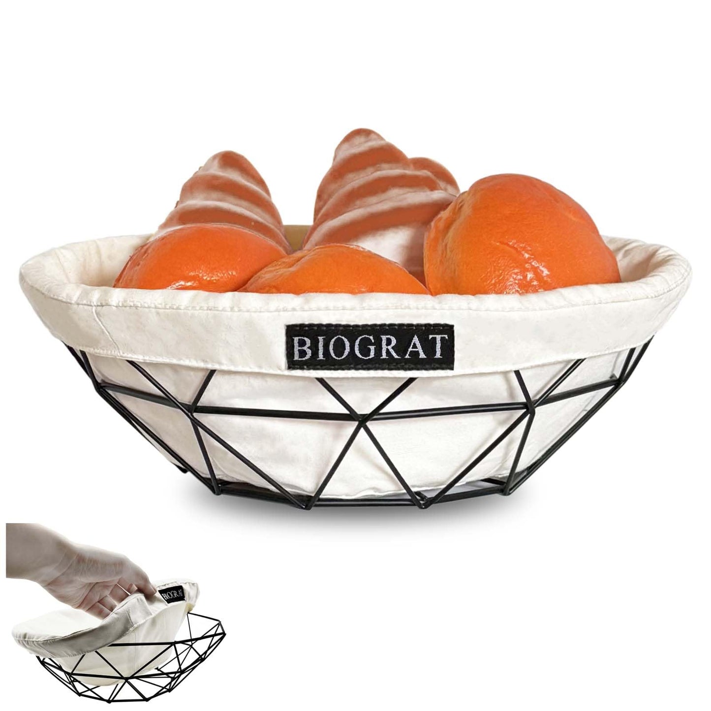 BIOGRAT® Metal Bread Serving Basket for Table with Liner Cloth, Ø 10.43 inches 1 Pcs