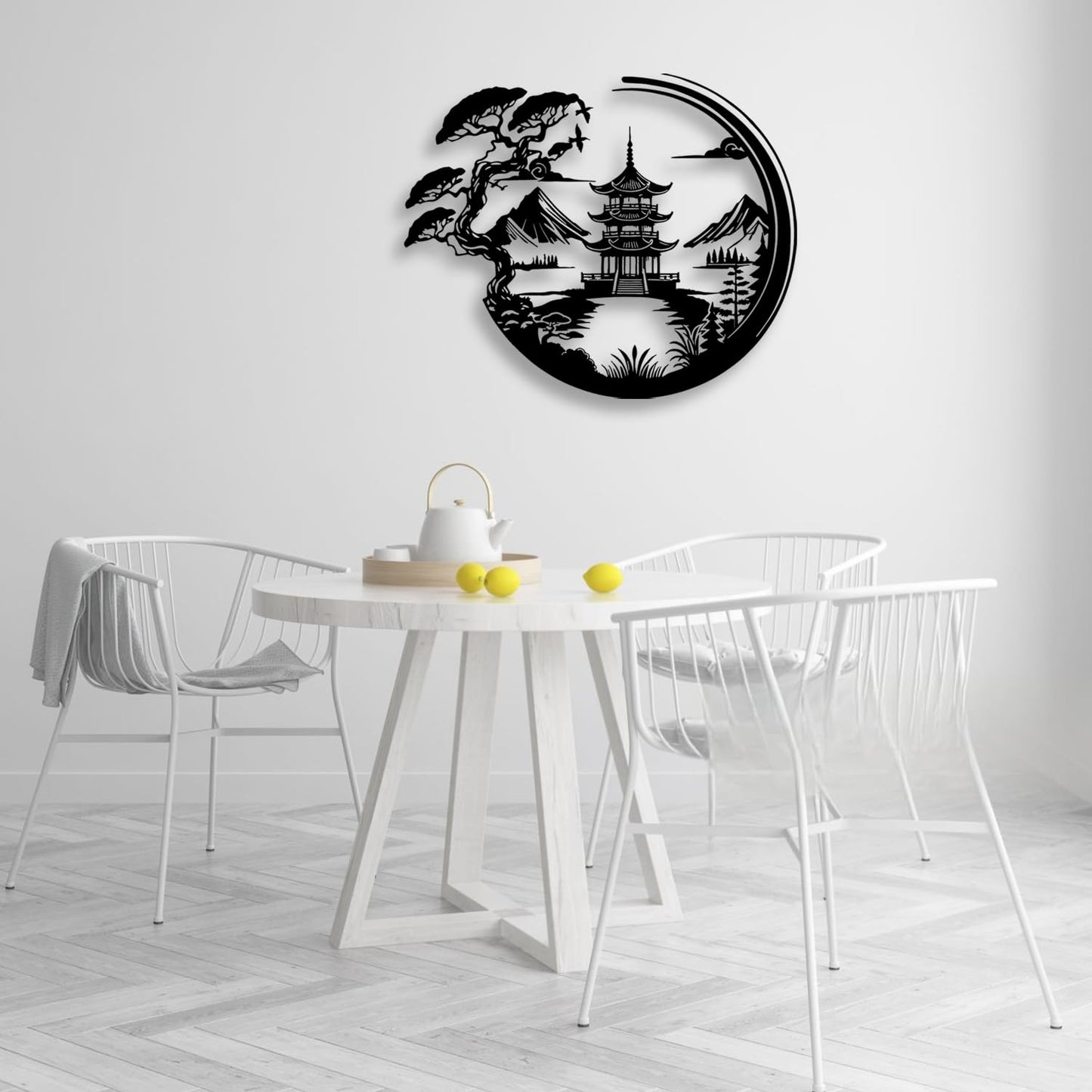 LIYOUYA Bonsai Tree Torii Gate Metal Wall Decor - Japanese Style Room Decor Black Wall Art Home Decor for Living Room, Bedroom, Dining Room (Black)