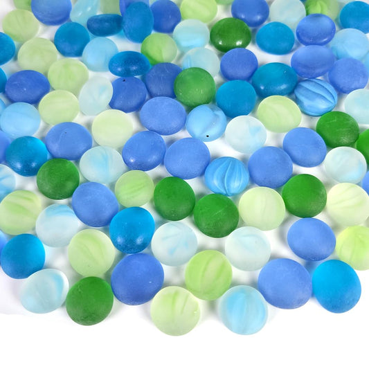 Ocefeiyue Frosted Sea Glass Gems Flat Marbles Pebbles Gemstones for Vases,Aquarium,Fountain Stones,Mancala Board,Craft Mosaics Arts,Garden Plants,DIY Ornaments,Ocean Style,0.68 LB