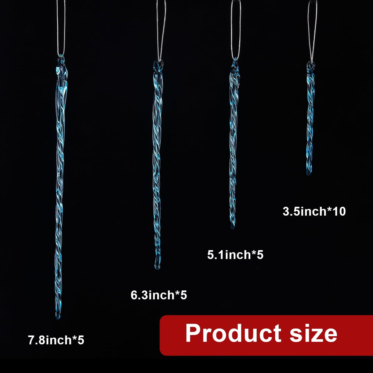 Boao Glass Icicle 3.5-7.8 Inch Twisted Glass Icicle Christmas Ornaments Hanging Decorations(Light Blue,25 Pcs)