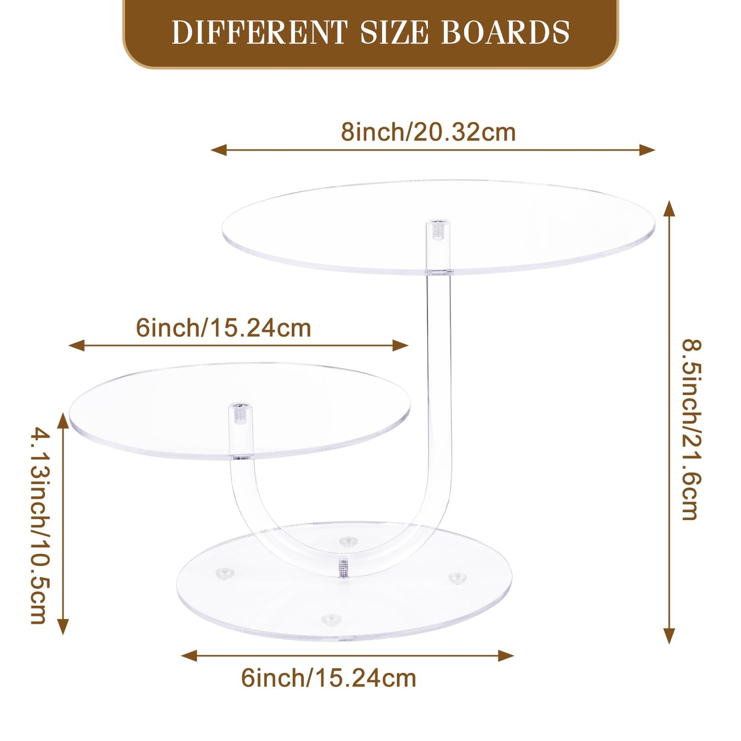 Boxalls Cake Stand 2 Tier - Stylish Clear Cake Tree Acrylic Cupcake Tower for Weddings, Birthdays, Anniversaries, Baby Showers, Parties Décor - 2 Cake Trays with 8 and 6 inch diameters