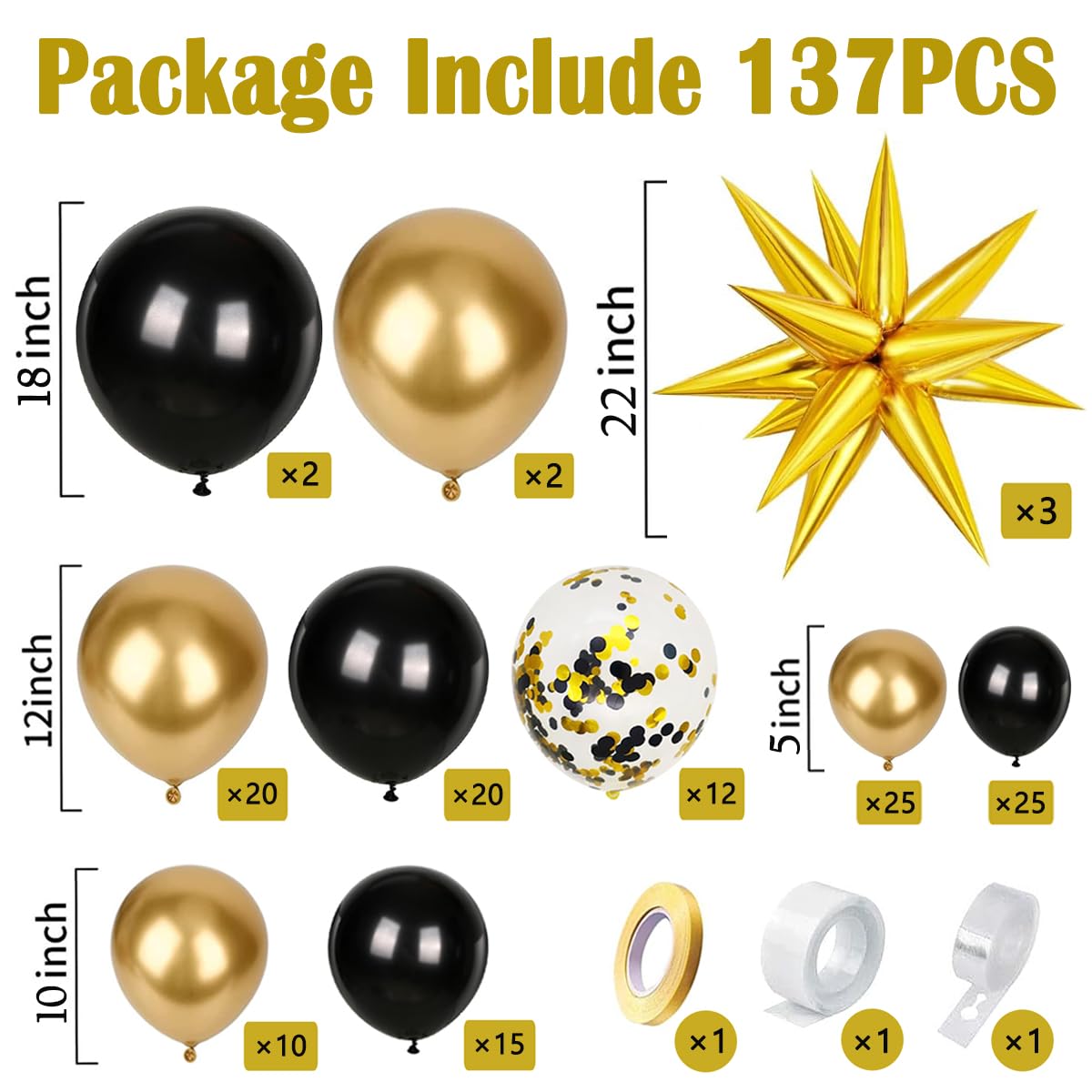 KARLURE Black and Gold Balloons Arch Kit with Black Gold Confetti Balloons for 2026 Graduation Decorations Class Grad Men Birthday Party Prom Retirement Masquerade Anniversary Party Decorations
