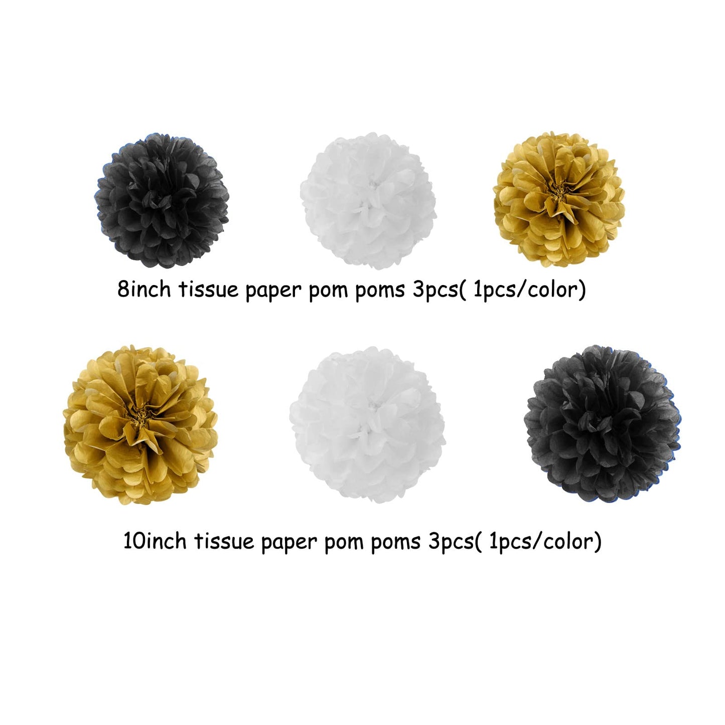 Black White-Gold Party-Decoration Graduation Banner - 8pcs Kits Cap Garland Streamers, Paper Tissue Pom Poms Flowers,We are So Proud of You Grad Graduation 2025 Decor Lasting Surprise