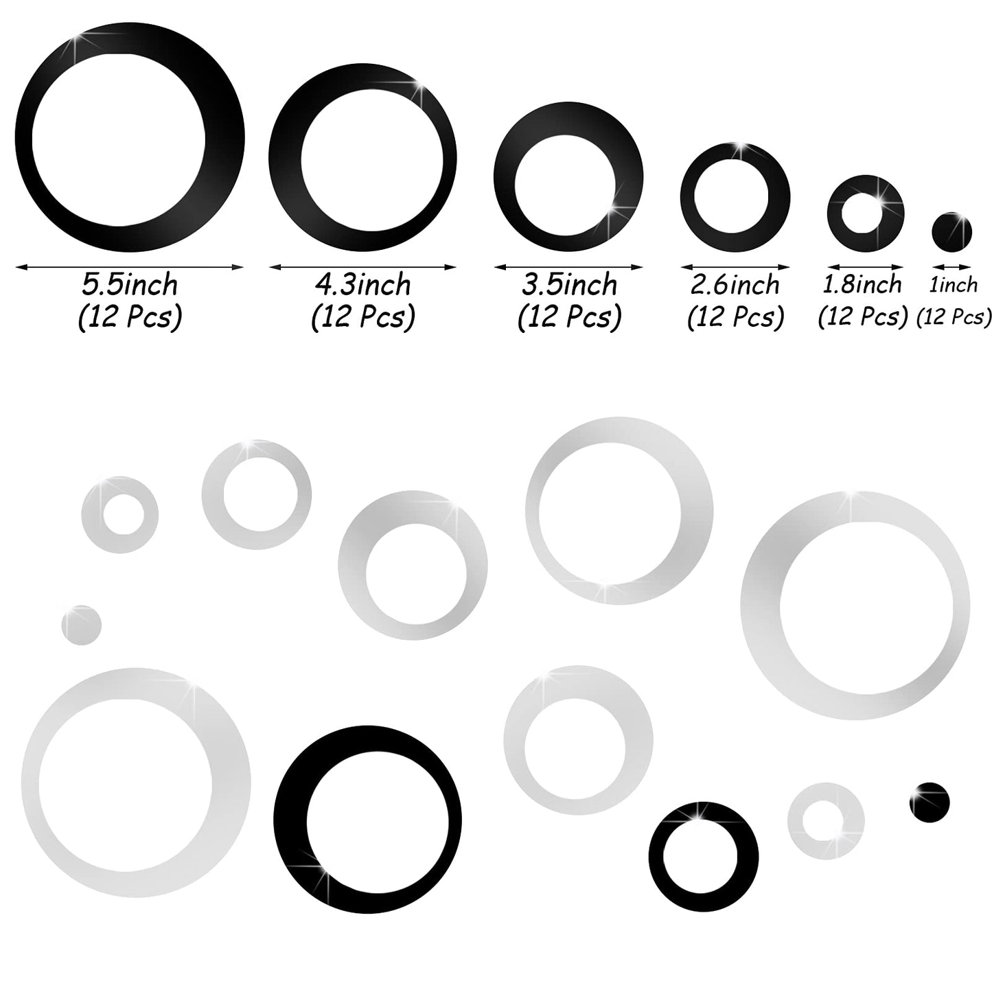 Outus 72 Pieces Wall Stickers Decor Acrylic Circle Mirror Removable Black and Sliver Wall Decor Round Dots DIY Red Living Room Decals Modern Art Murals for Home Bathroom Bedroom Decoration
